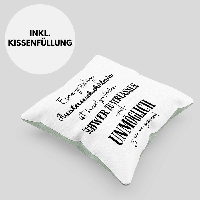 Austauschschülerin Abschied Geschenk Kissen mit Füllung 40x40 Abschiedsgeschenk für Austauschschülerin Hart Zu Finden Schwer Zu Verlassen (Grau) Grün Trendation