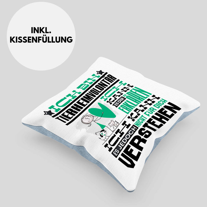 Tierheimvolontär Geschenk Kaffee-Kissen mit Füllung 40x40 Geschenkidee für Tierheimvolontär Ich Bin Tierheimvolontär Ich Kann Es Dir Erklären Jedoch Nicht Für Dich Verstehen Spruch Lustig (Grau) Blau Trendation