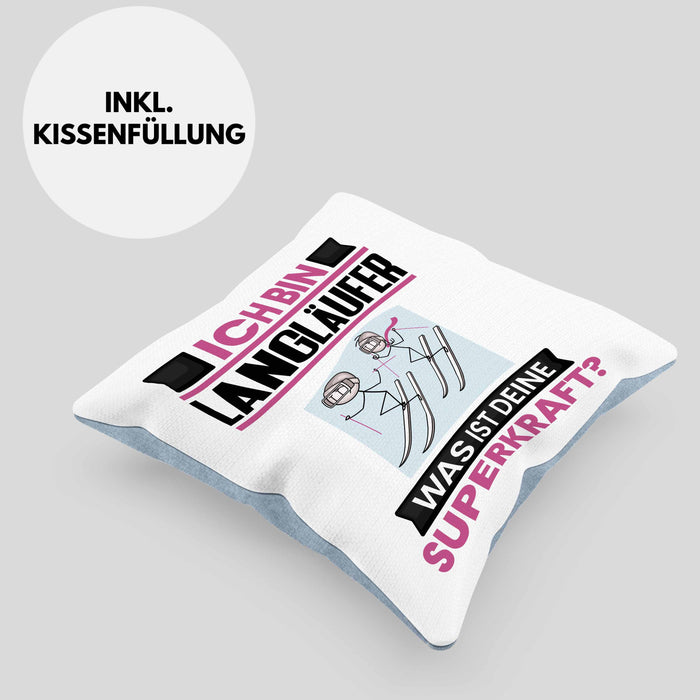 Langläufer Kissen mit Füllung 40x40 Geschenk für Langläufer Geburtstag Lustiger Spruch Was Ist Deine Superkraft (Grau) Blau Trendation