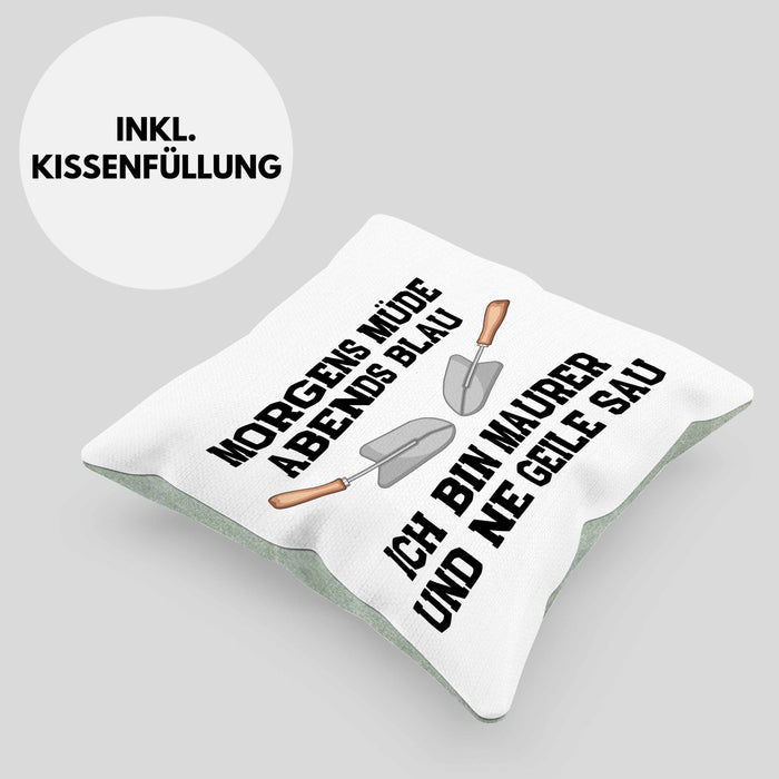 Maurer Kissen mit Füllung 40x40 Geschenk Mit Spruch Maurer Geschenkidee Lustig Männer (Grau) Grün Trendation