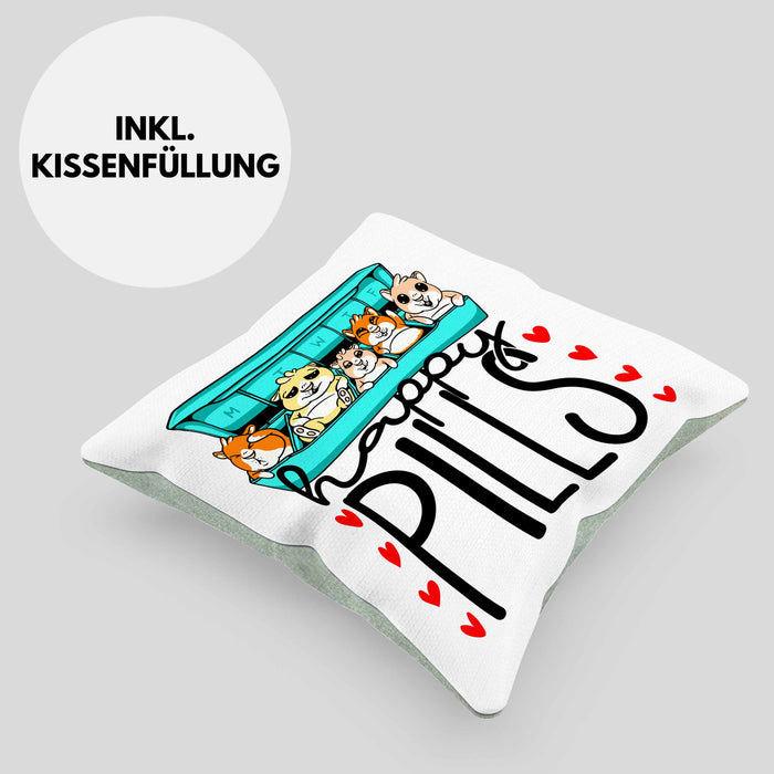 Lustiges Geschenk für Hamsterliebhaber: "Happy Pills" Kissen mit Füllung 40x40 Hamster Besitzer Grafik Züchter (Grau) Grün Trendation