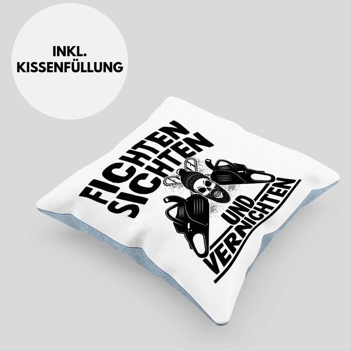 Waldarbeiter Kissen mit Füllung 40x40 Geschenk Fichten Sichten Und Vernichten Holz-Arbeiter Wald Bäume Fellen (Grau) Blau Trendation