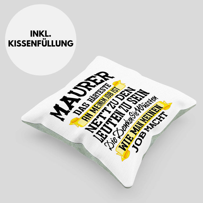Maurer Kissen mit Füllung 40x40 Geschenk Mit Spruch Geschenkidee Lustig Männer Job Machen (Grau) Grün Trendation