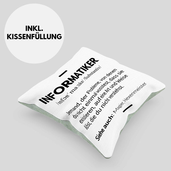 Informatiker Kissen mit Füllung 40x40 Geschenk Programmierer Gadget Lustig Geschenkidee Männer Zubehör Informatiklehrer IT (Grau) Grün Trendation