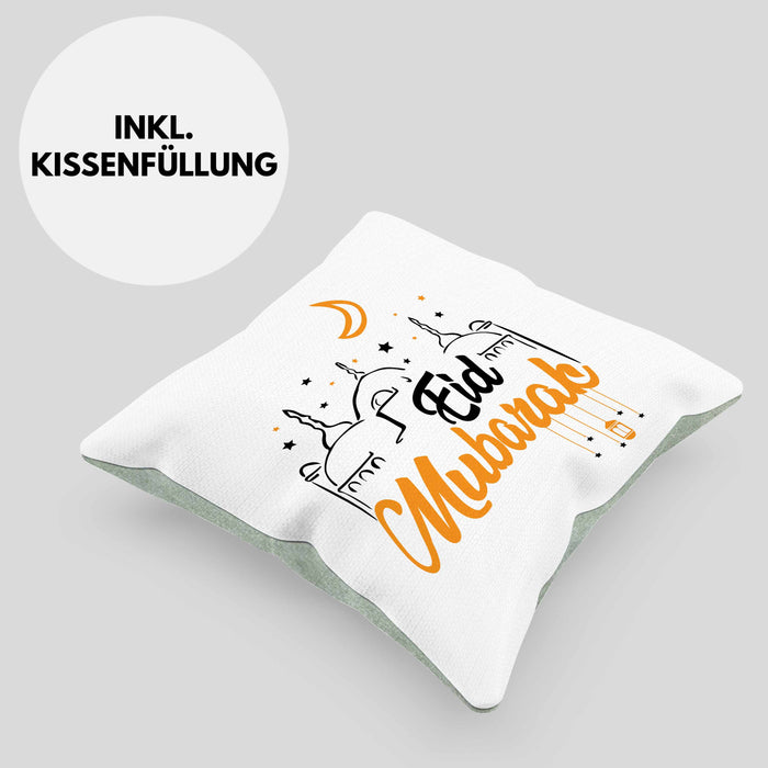 Eid Mubarak Kissen mit Füllung 40x40 Geschenk Muslime Geschenkidee Sprüche für Muslimische Menschen (Grau) Grün Trendation