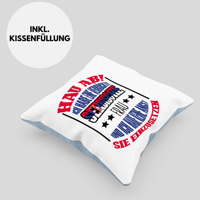 Lustige Serbe Kissen mit Füllung 40x40 Geschenk für Serbien-Liebhaber "Ich Habe Eine Serbische Frau" (Grau) Blau Trendation