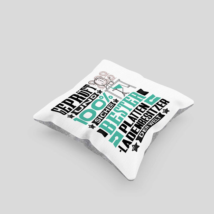 Plattenladenbesitzer Geschenk Lustiger Spruch für Plattenladenbesitzer Geschenkidee Bester Plattenladenbesitzer Der WeltKissen mit Füllung 40x40 (Grau) Grau Trendation