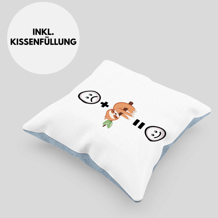 Faultier Kissen mit Füllung 40x40 Geschenk für Faultier Liebhaber :( + Faultier = :) Lustige Geschenkidee Geburtstag (Grau) Blau Trendation