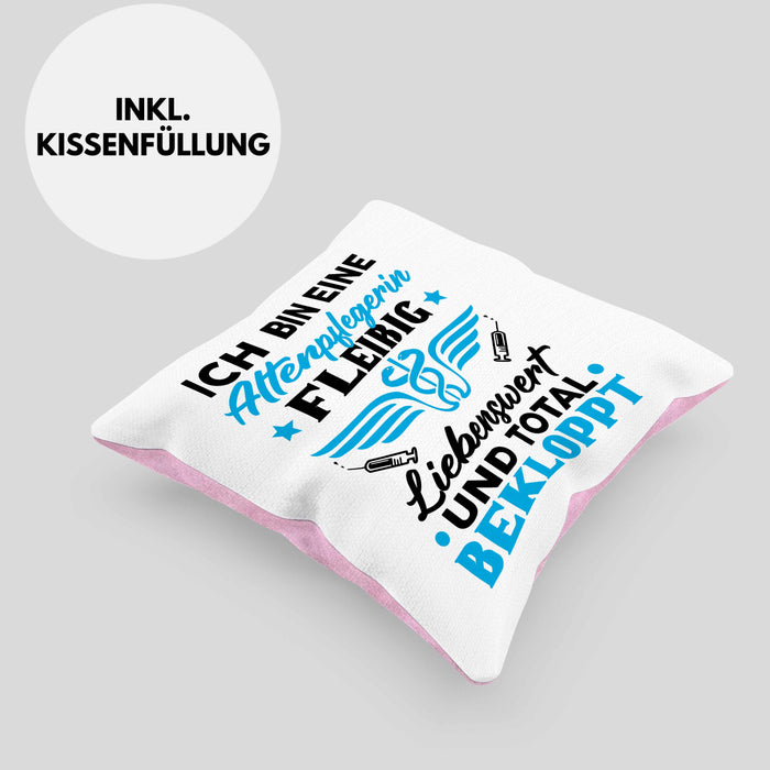 Altenpflegerin Kissen mit Füllung 40x40 Geschenk Altenpflege Geschenkidee Liebenswert und Total Bekloppt Altenheim (Grau) Rosa Trendation