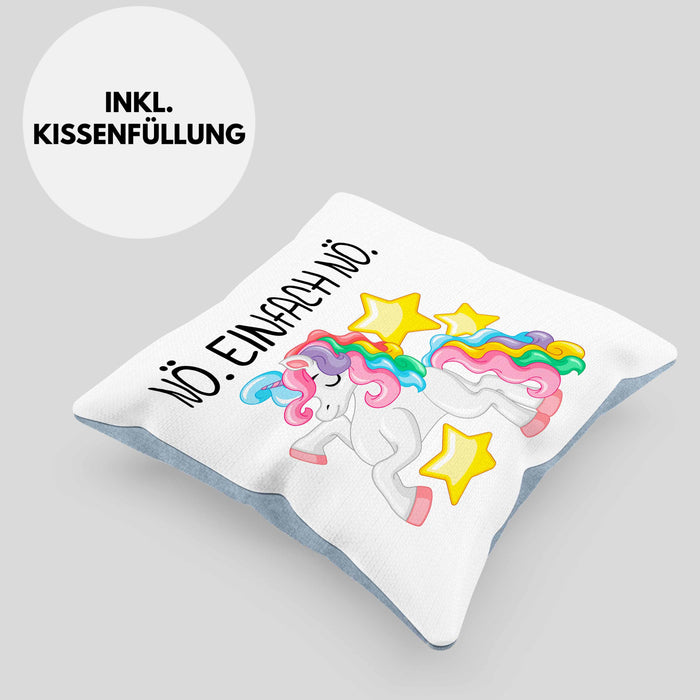 Lustige Nö Einfach Nö Kissen mit Füllung 40x40 Mit Spruch Einhorn Geschenk Mama Freundin Kollegin Geschenkidee Arbeit Frauen (Grau) Blau Trendation