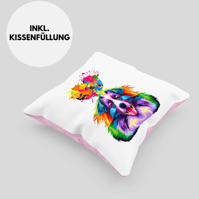 Australian Shepherd Herz Farbe Besitzer Kissen mit Füllung 40x40 Geschenk Lustiger Spruch Geschenkidee Australian Shepherd Liebhaber (Grau) Rosa Trendation