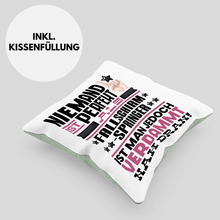 Fallschirmspringer Geschenk Kissen mit Füllung 40x40 Lustige Geschenkidee für Fallschirmspringer Geburtstag Niemand Ist Perfekt Aber Als Fallschirmspringer Ist Man Nah Dran (Grau) Grün Trendation