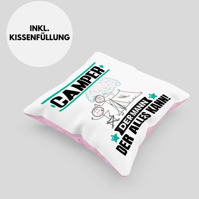 Camper Kissen mit Füllung 40x40 Geschenk für Camper Der Mann Der Alles Kann Geschenkidee zum Geburtstag (Grau) Rosa Trendation