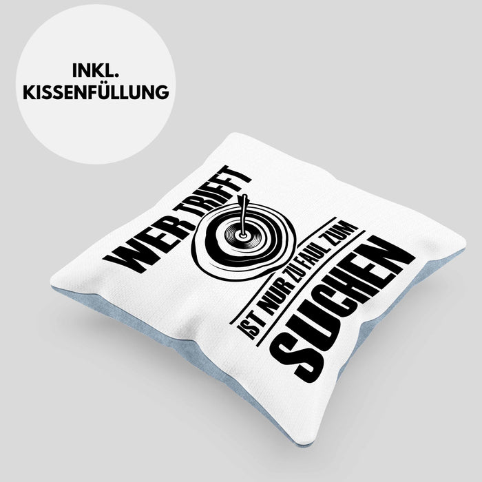 Bogenschießen Kissen mit Füllung 40x40 mit Bogenschütze Spruch - Geschenk für Pfeil und Bogen Fans (Grau) Blau Trendation
