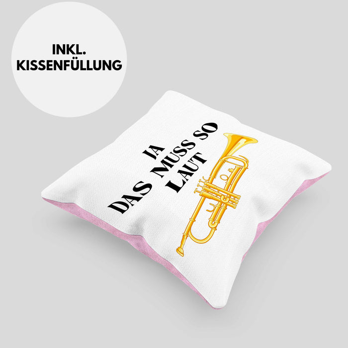 Trompete Kissen mit Füllung 40x40 Geschenk für Musiker Trompeten-Spieler Tuten Geschenkidee Lustig Männer (Grau) Rosa Trendation