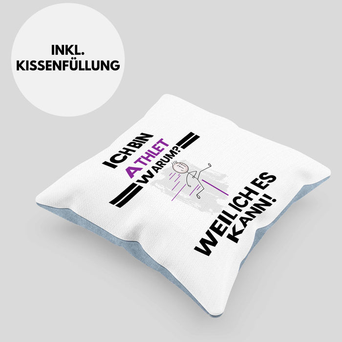 Athlet Geschenk Kissen mit Füllung 40x40 Lustiger Spruch Ich Bin Athlet Warum Weil Ich Es Kann Geschenkidee Bester Athlet Geburtstag (Grau) Blau Trendation
