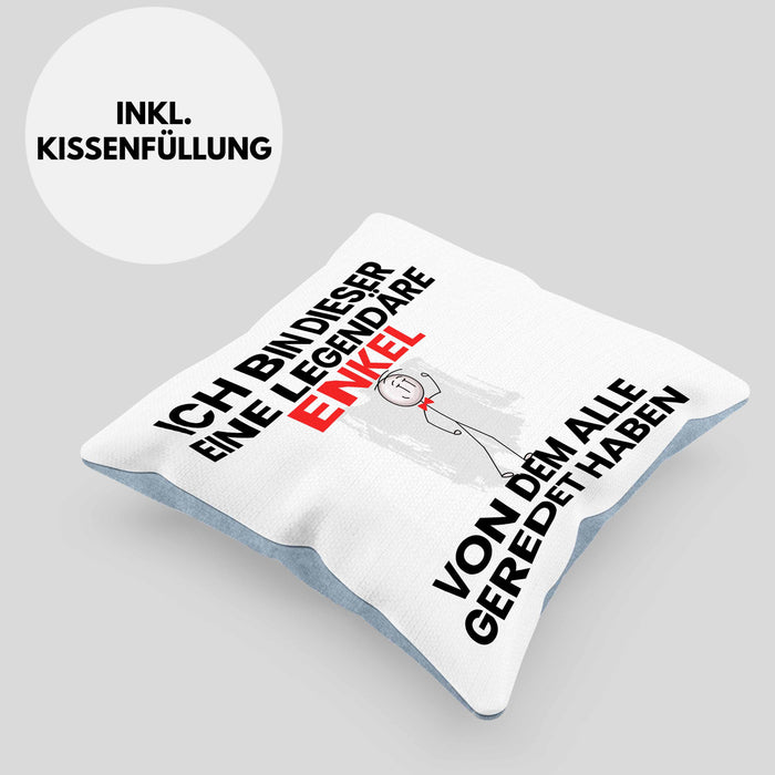 Enkel Geschenk Kissen mit Füllung 40x40 Lustige Geschenkidee Geburtstag für Enkel Ich Bin Dieser Legendäre Enkel Von Dem Alle Geredet Haben (Grau) Blau Trendation