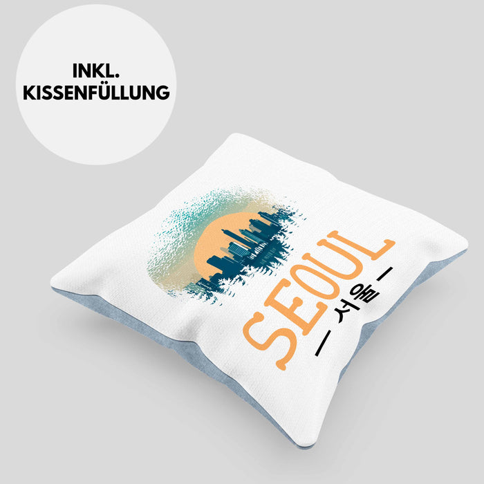 Seoul Kissen mit Füllung 40x40 Geschenk Südkorea South Korea Kpop (Grau) Blau Trendation