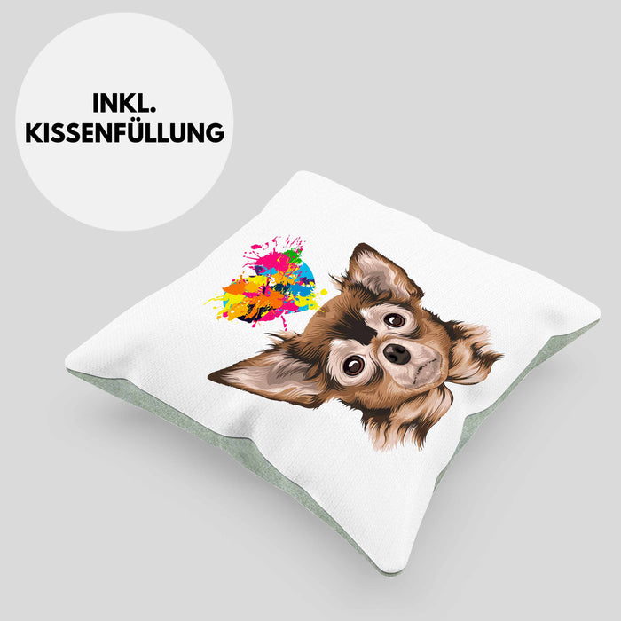 Chihuhahua Mama Besitzer Kissen mit Füllung 40x40 Geschenkidee Frauchen Herrchen Herz (Grau) Grün Trendation