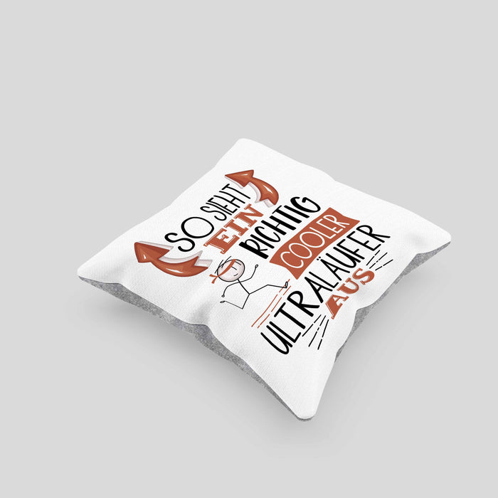 So Sieht Ein Richtig Cooler Ultraläufer Aus Kissen mit Füllung 40x40 Geschenk für Ultra Marathon Läufer Geburtstag Geschenkdiee (Grau) Grau Trendation