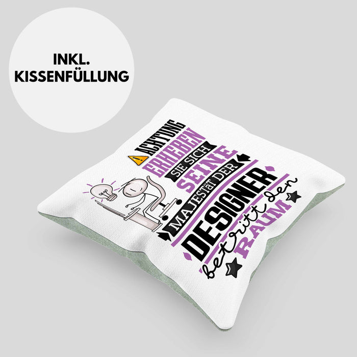 Designer Geschenk Kissen mit Füllung 40x40 Lustiger Spruch Erheben Sie Sich Der Designer Betritt den Raum (Grau) Grün Trendation