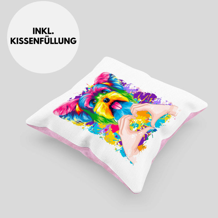 Yorkie Besitzer Farbe Love Kissen mit Füllung 40x40 Geschenk Lustiger Spruch Geschenkidee Yorkie Besitzerin (Grau) Rosa Trendation