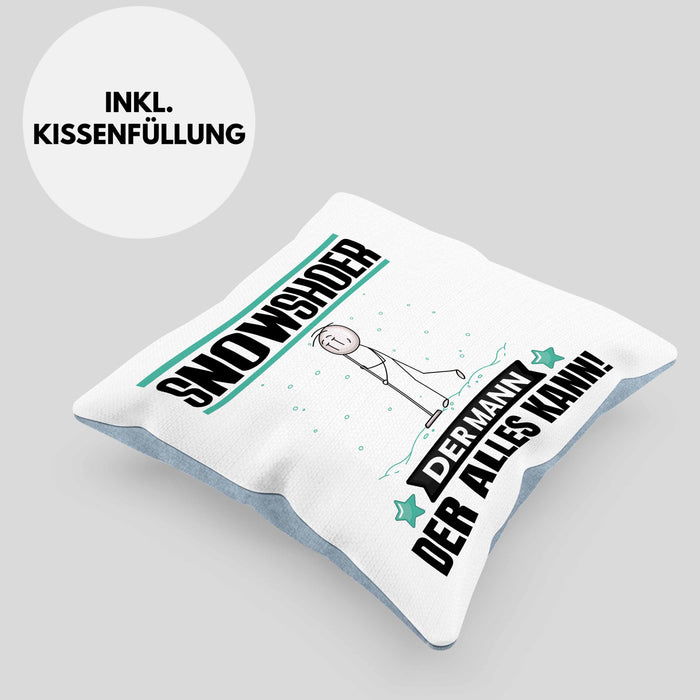 Snowshoer Kissen mit Füllung 40x40 Geschenk für Snowshoer Der Mann Der Alles Kann Geschenkidee zum Geburtstag (Grau) Blau Trendation