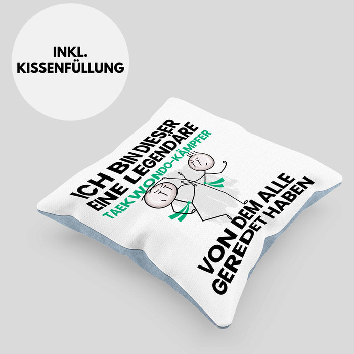 Taekwondo-Kämpfer Geschenk Kissen mit Füllung 40x40 Lustige Geschenkidee Geburtstag für Taekwondo-Kämpfer Ich Bin Dieser Legendäre Taekwondo-Kämpfer Von Dem Alle Geredet Haben (Grau) Blau Trendation