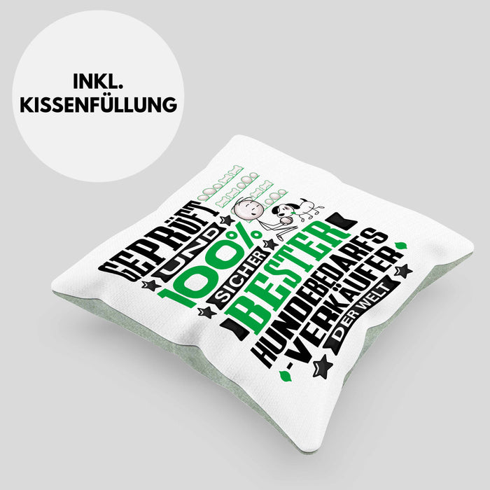 Hundebedarfsverkäufer Geschenk Lustiger Spruch für Hundebedarfsverkäufer Geschenkidee Bester Hundebedarfsverkäufer Der WeltKissen mit Füllung 40x40 (Grau) Grün Trendation