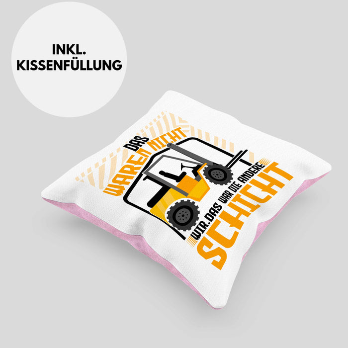 Staplerfahrer Kissen mit Füllung 40x40 Geschenk für Gabelstapelfahrer Lagerist Geschenkidee Lager (Grau) Rosa Trendation