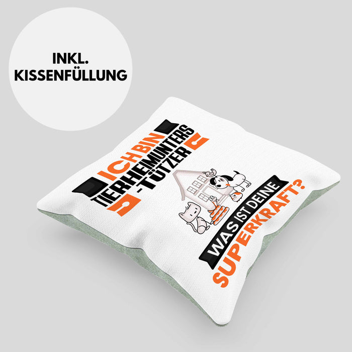 Tierheimunterstützer Kissen mit Füllung 40x40 Geschenk für Tierheimunterstützer Geburtstag Lustiger Spruch Was Ist Deine Superkraft (Grau) Grün Trendation
