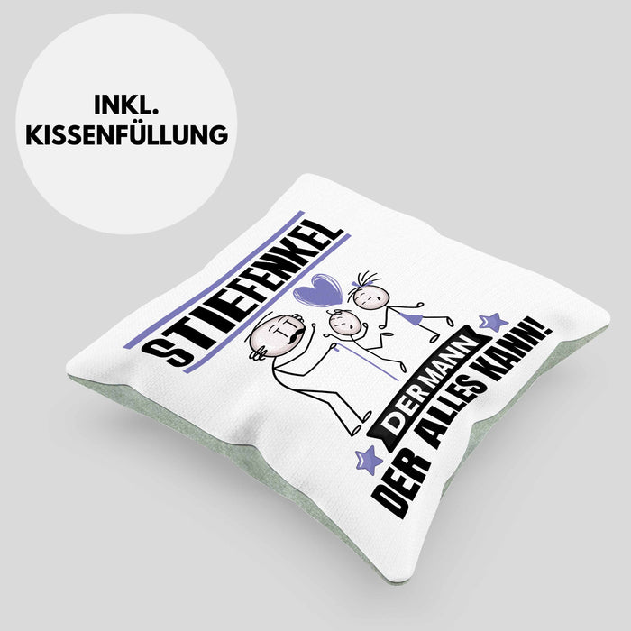 Stiefenkel Kissen mit Füllung 40x40 Geschenk für Stiefenkel Der Mann Der Alles Kann Geschenkidee zum Geburtstag (Grau) Grün Trendation