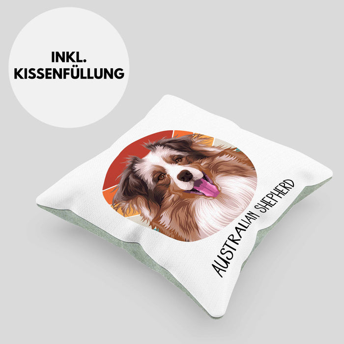 Australian Shepherd Besitzer Kissen mit Füllung 40x40 Geschenk Lustiger Spruch Geschenkidee Australian Shepherd Mama Papa (Grau) Grün Trendation