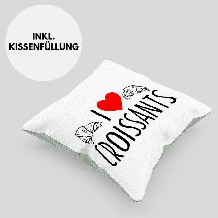 Kissen mit Füllung 40x40 "I Love Croissants" Lustiges Geschenk für Croissant-Liebhaber Frankreich (Grau) Grün Trendation