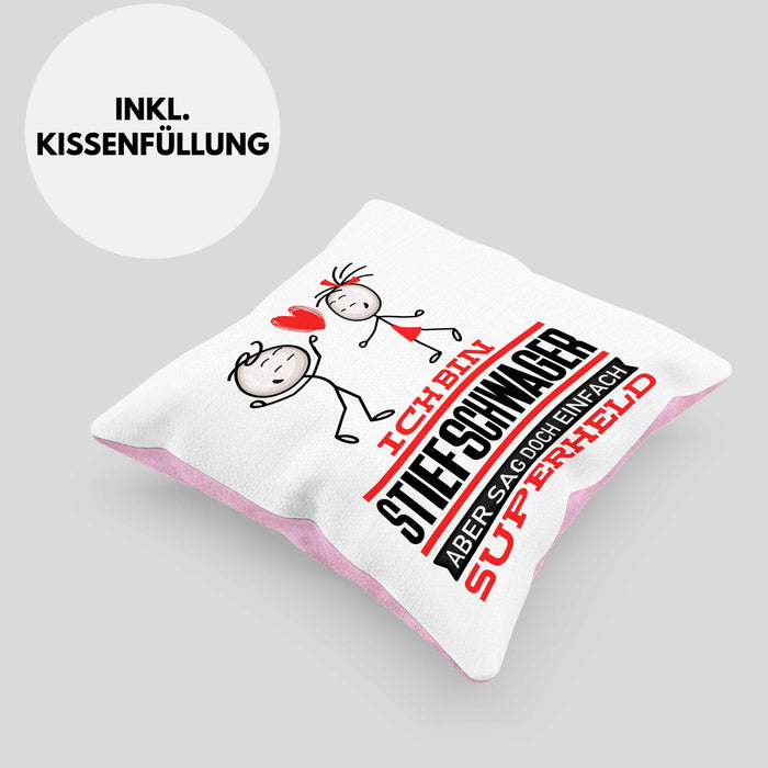 Stiefschwager Geschenk Kissen mit Füllung 40x40 Ich Bin Stiefschwager Aber Sag Doch Einfach Superheld Lustige Geschenkdiee für Stiefschwager (Grau) Rosa Trendation
