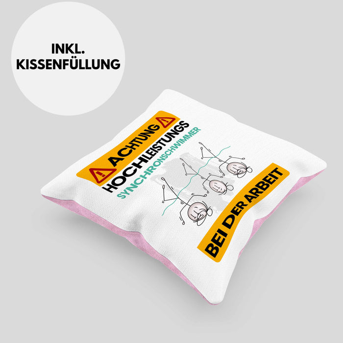 Synchronschwimmer Kissen mit Füllung 40x40 Geschenk Lustiger Spruch Geschenkidee für Synchronschwimmer Achtung Hochleistungs Synchronschwimmer Bei Der Arbeit (Grau) Rosa Trendation