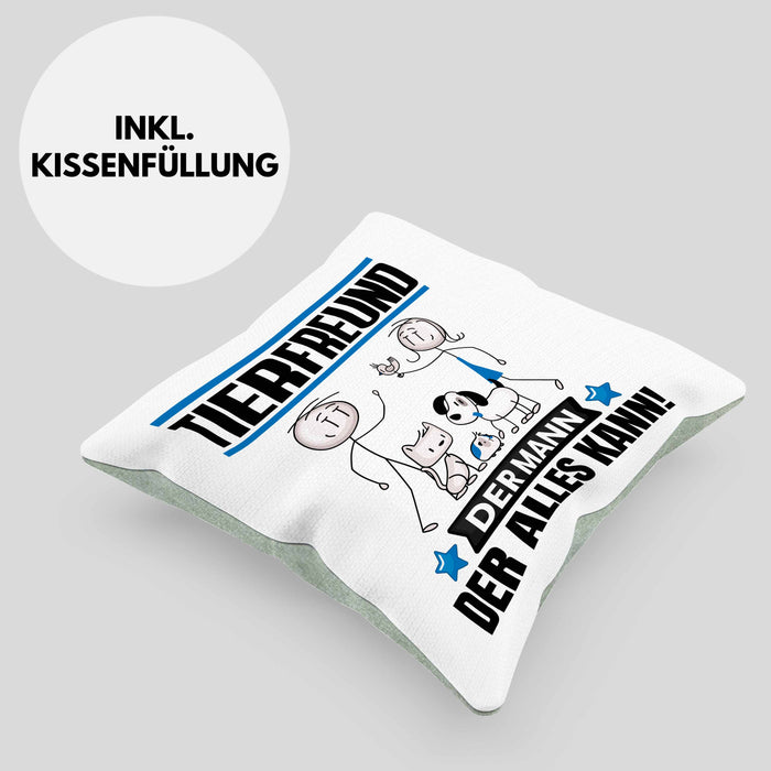 Tierfreund Kissen mit Füllung 40x40 Geschenk für Tierfreund Der Mann Der Alles Kann Geschenkidee zum Geburtstag (Grau) Grün Trendation