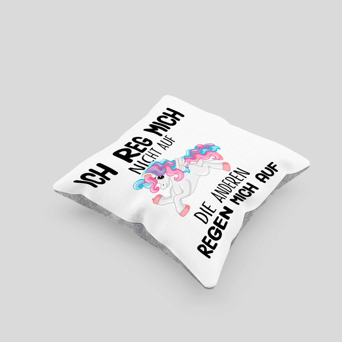 Lustige Ich Reg Mich Nicht Auf Kissen mit Füllung 40x40 Mit Spruch Einhorn Geschenk Mama Freundin Kollegin Geschenkidee Arbeit Frauen (Grau) Grau Trendation