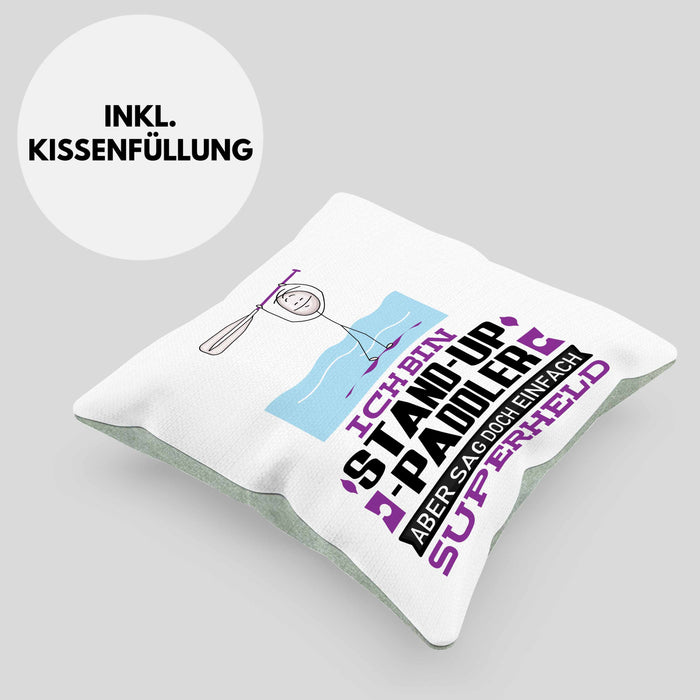 Stand-Up-Paddler Geschenk Kissen mit Füllung 40x40 Ich Bin Stand-Up-Paddler Aber Sag Doch Einfach Superheld Lustige Geschenkdiee für Stand-Up-Paddler (Grau) Grün Trendation