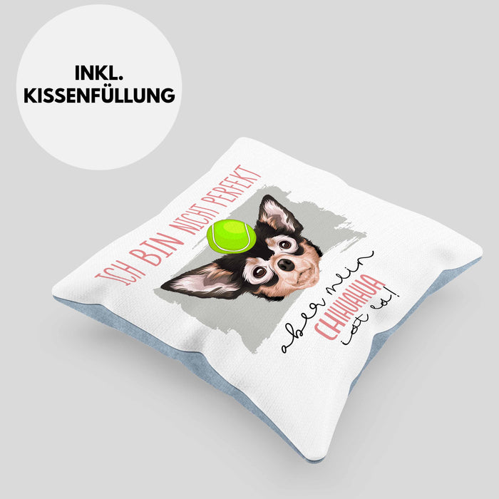 Chihuahua Besitzer Kissen mit Füllung 40x40 Geschenk Lustiger Spruch Geschenkidee Besitzerin Ich Bin Nicht toll Aber Mein Chihuahua Ist Es (Grau) Blau Trendation