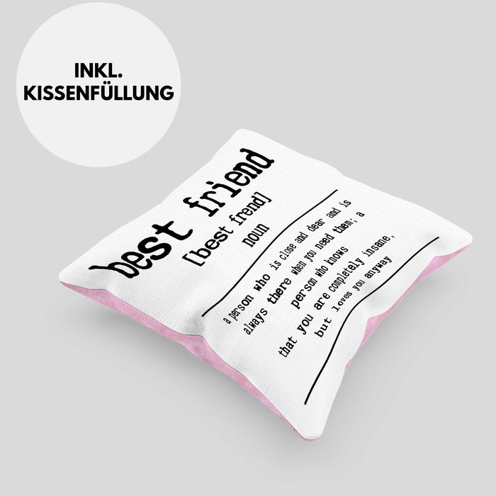 Bester Freund Beste Freundin Geschenk Kissen mit Füllung 40x40 Definition Lustiger Spruch BFF Beste Friends Häferl (Grau) Rosa Trendation