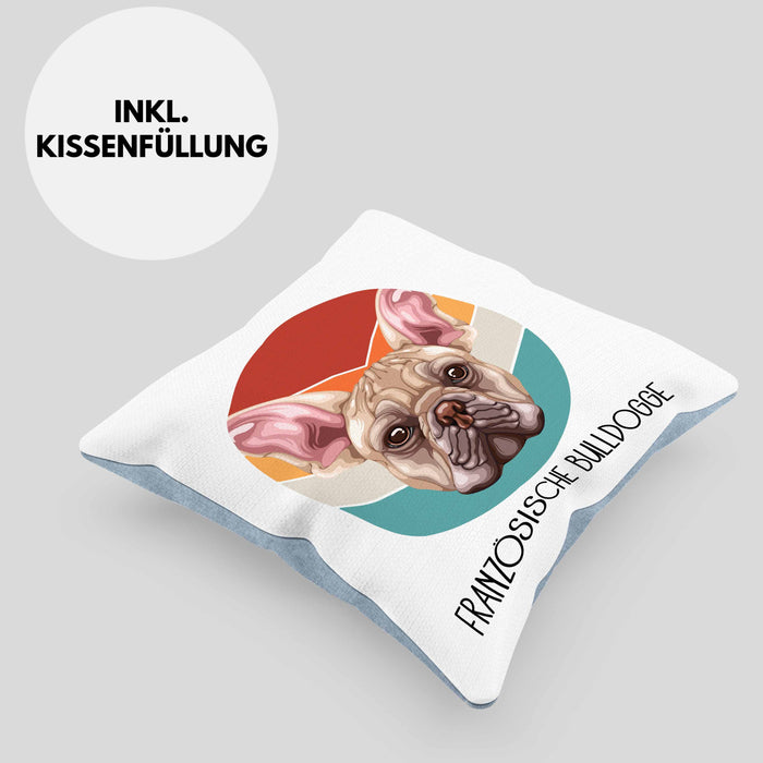 Französische Bulldogge Besitzer Kissen mit Füllung 40x40 Geschenk Lustiger Spruch Geschenkidee Französische Bulldogge Mama Papa (Grau) Blau Trendation