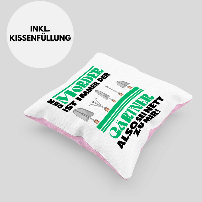 Gärtner Kissen mit Füllung 40x40 mit Spruch Garten Hobbygärtner Geschenk Lustig Gärtnerin Geschenkidee (Grau) Rosa Trendation