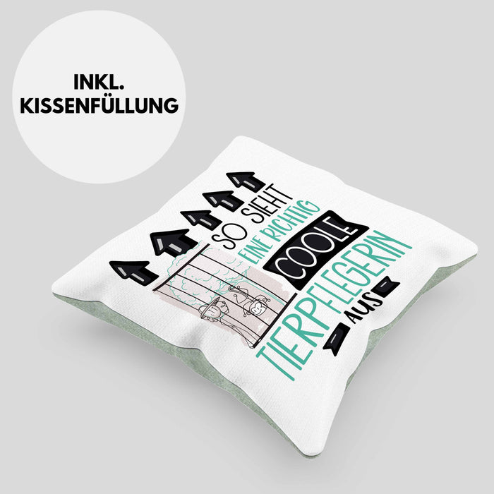 Tierpflegerin Geschenk Kissen mit Füllung 40x40 Lustig Geschenkidee für Tierpflegerin Geburtstag So Sieht Eine Richtig Coole Tierpflegerin Aus Frauen Spruch (Grau) Grün Trendation