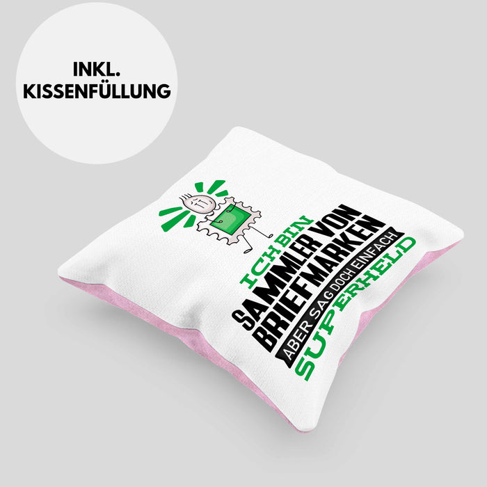 SammlervonBriefmarken Geschenk Kissen mit Füllung 40x40 Ich Bin SammlervonBriefmarken Aber Sag Doch Einfach Superheld Lustige Geschenkdiee für SammlervonBriefmarken (Grau) Rosa Trendation