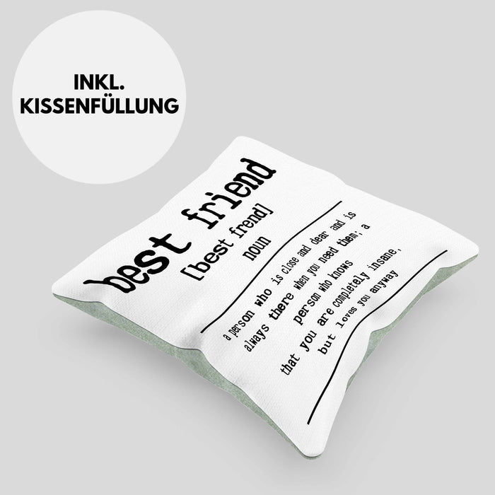 Bester Freund Beste Freundin Geschenk Kissen mit Füllung 40x40 Definition Lustiger Spruch BFF Beste Friends Häferl (Grau) Grün Trendation