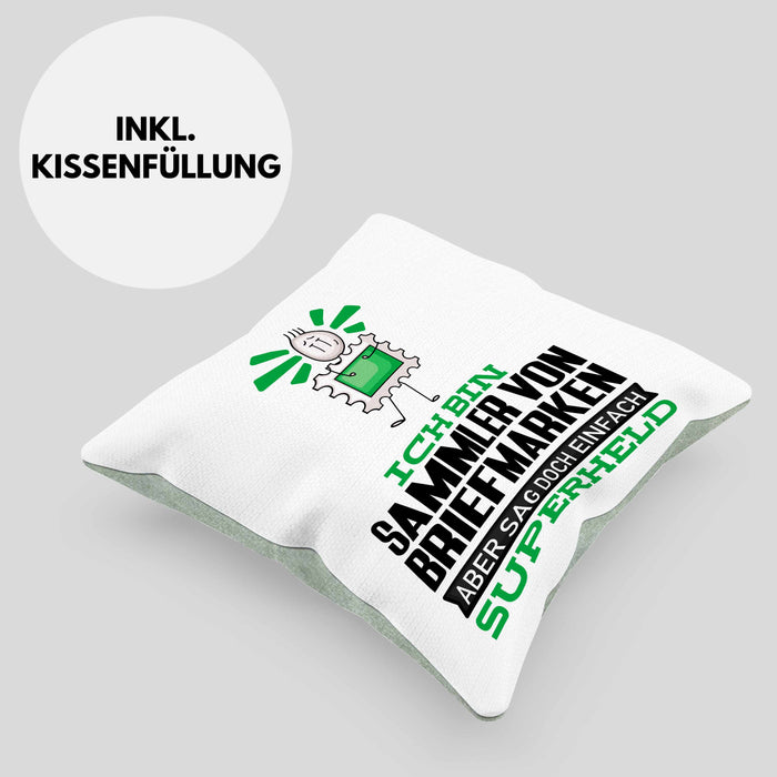 SammlervonBriefmarken Geschenk Kissen mit Füllung 40x40 Ich Bin SammlervonBriefmarken Aber Sag Doch Einfach Superheld Lustige Geschenkdiee für SammlervonBriefmarken (Grau) Grün Trendation