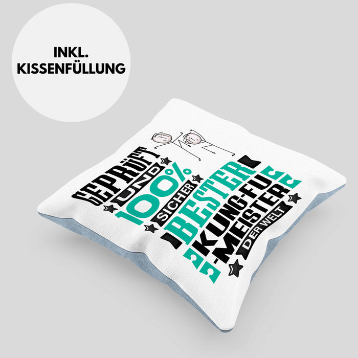 Kung-Fu-Meister Geschenk Lustiger Spruch für Kung-Fu-Meister Geschenkidee Bester Kung-Fu-Meister Der WeltKissen mit Füllung 40x40 (Grau) Blau Trendation