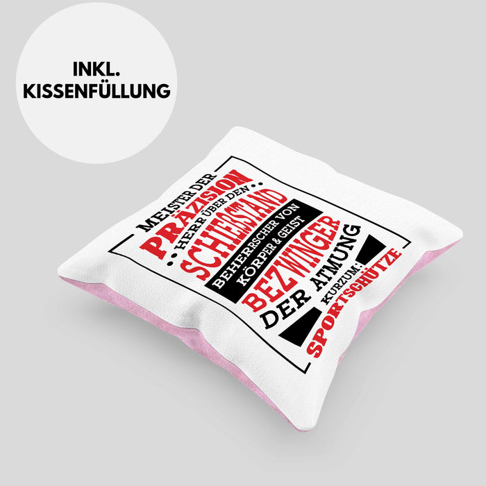Lustige Schießen-Kissen mit Füllung 40x40 für Sportschützen Geschenk Ich Bin Sportschütze Präzision (Grau) Rosa Trendation