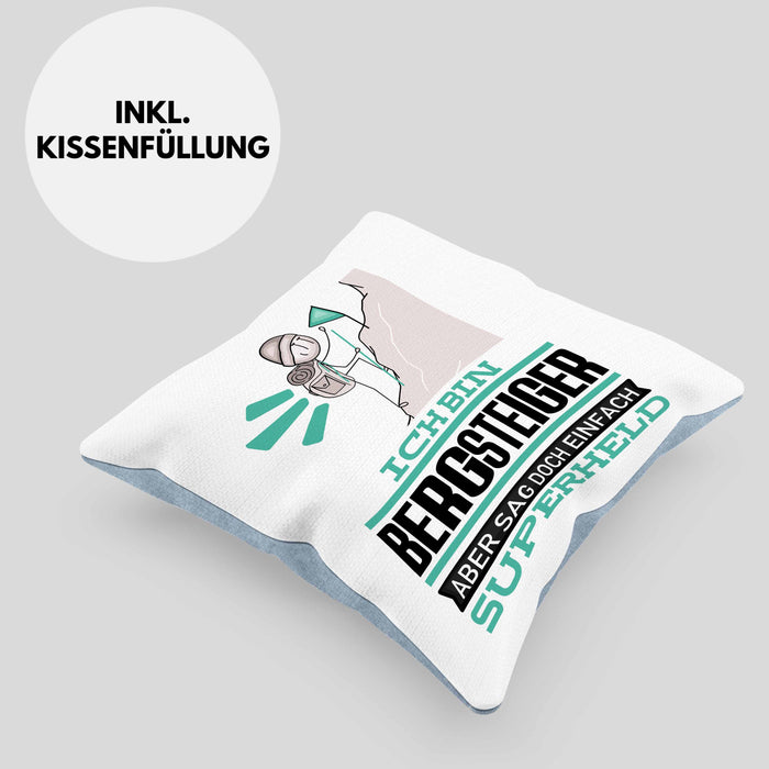 Bergsteiger Geschenk Kissen mit Füllung 40x40 Ich Bin Bergsteiger Aber Sag Doch Einfach Superheld Lustige Geschenkdiee für Bergsteiger (Grau) Blau Trendation
